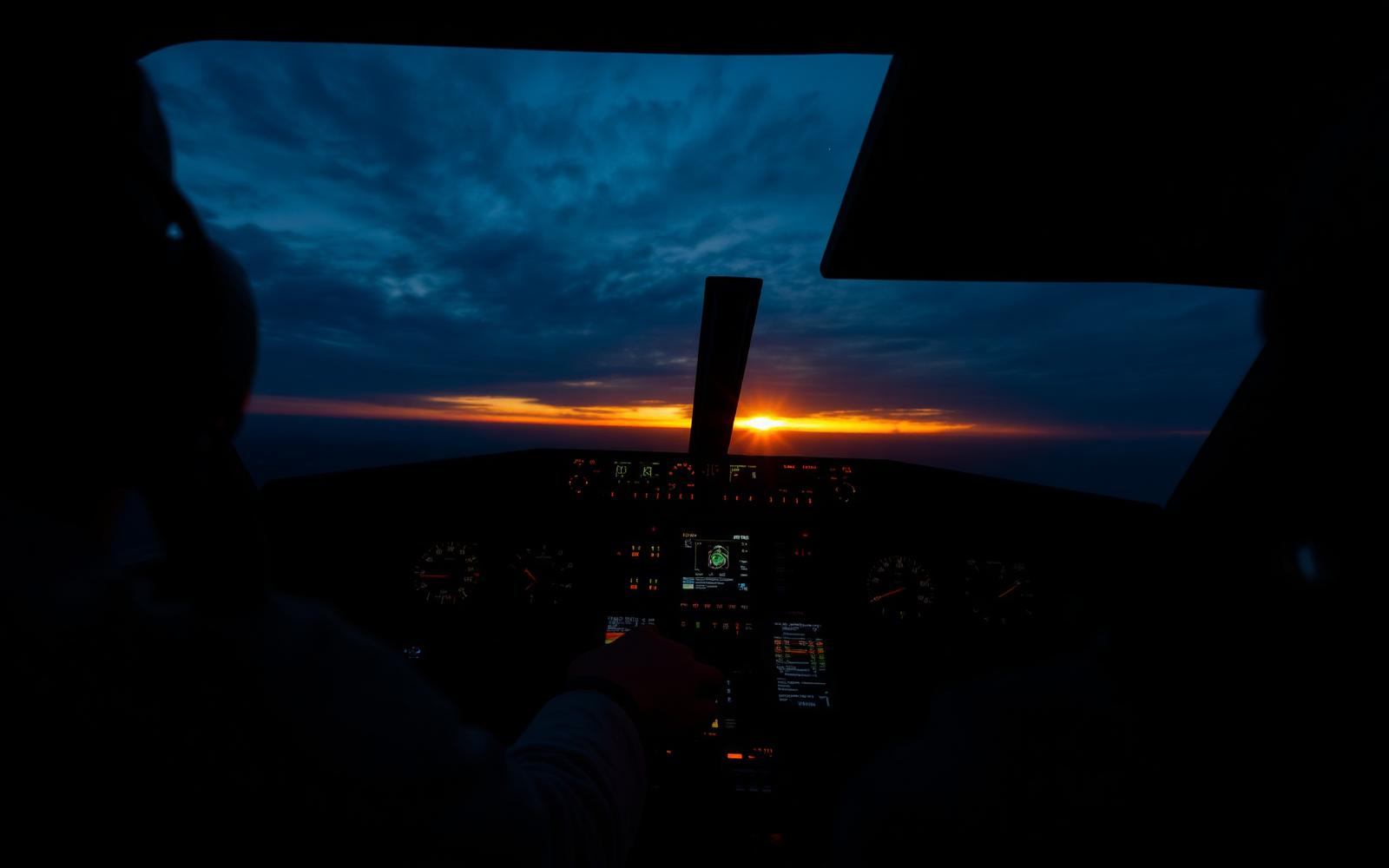 Cockpit bei Sonnenuntergang